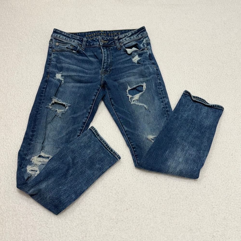 American Eagle Womens Flex Distressed Slim Straight Jeans Blue 30x30